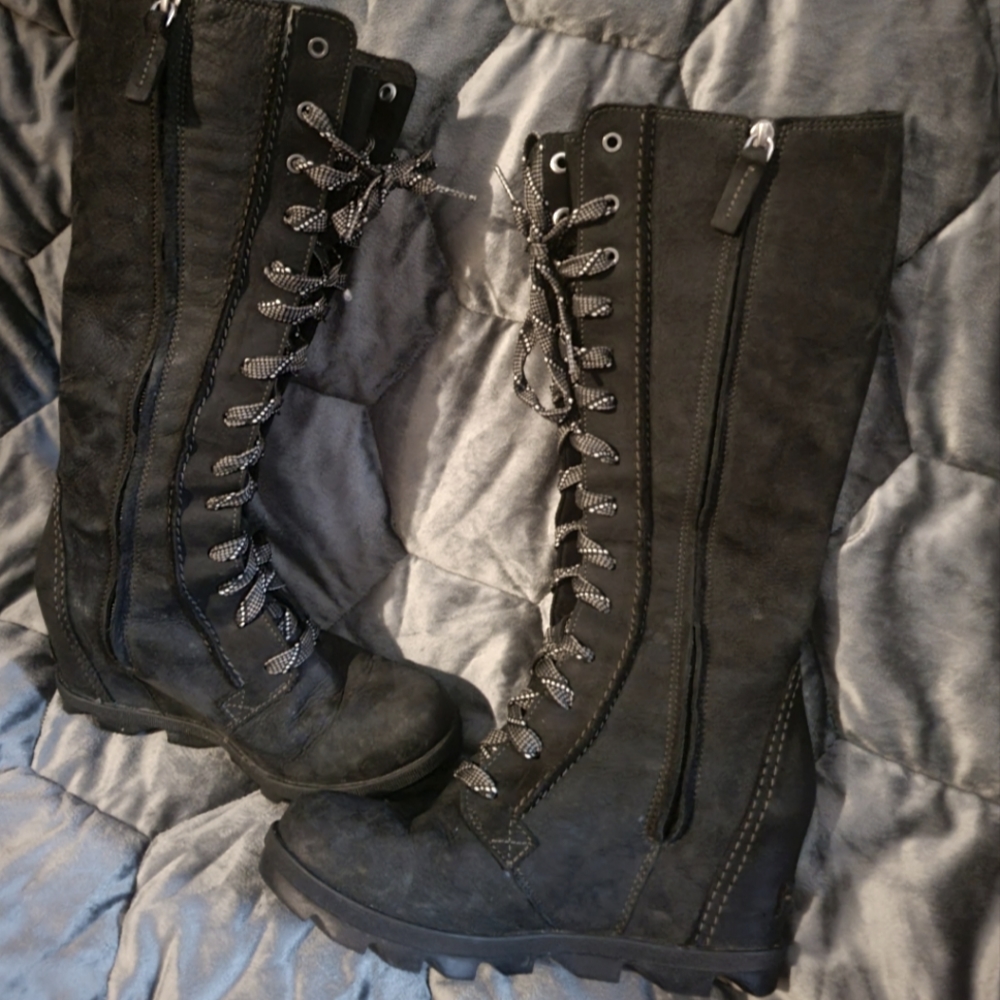 SOREL women's knee high wedge winter lace up boots - SNL2981-010 size 8.5 US